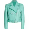 Women's Belted Turquoise Leather Biker Jacket