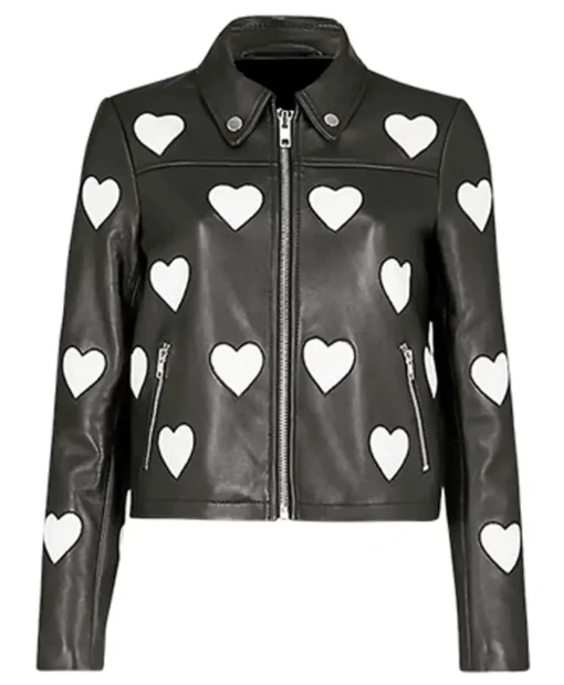 Women’s Black Leather Heart Logo Jacket