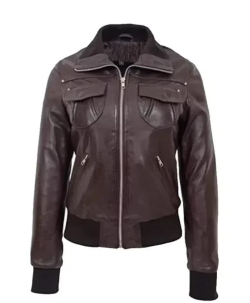 Women’s Bomber Brown Leather Jacket