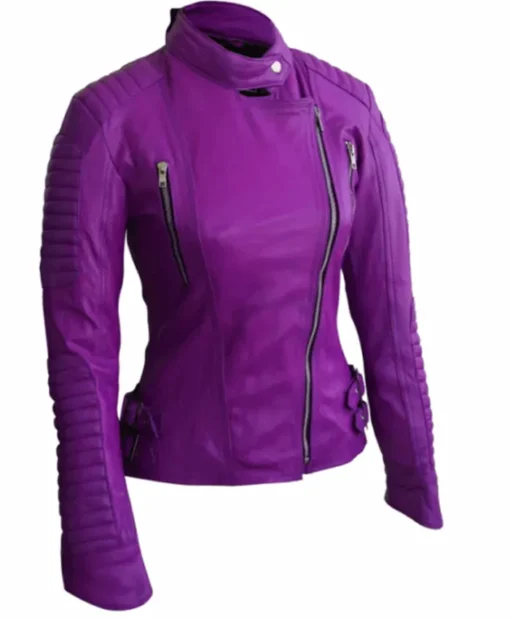 Women’s Brando Purple Leather Biker Jacket