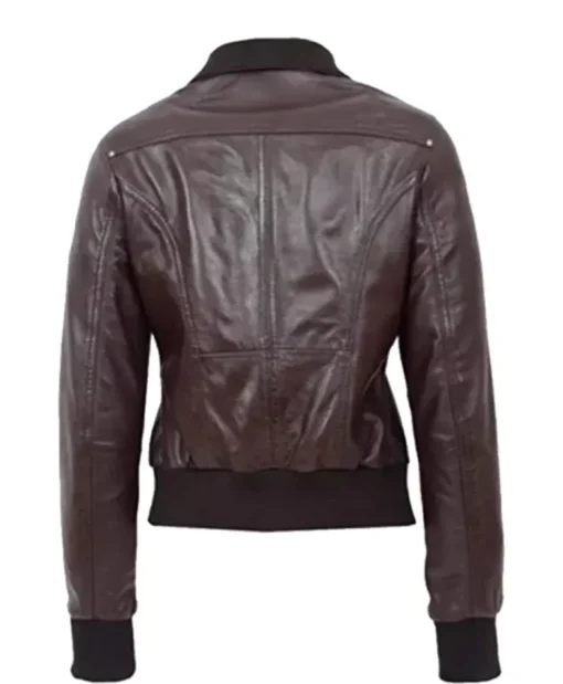 Women’s Brown Leather Bomber Jacket