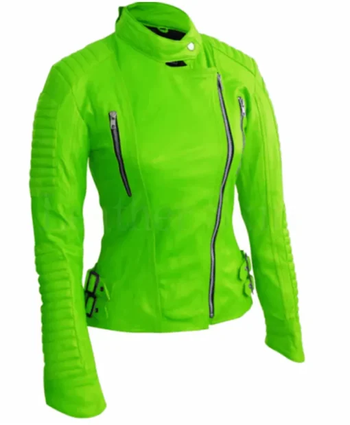 Women’s Green Brando Biker Leather Jacket