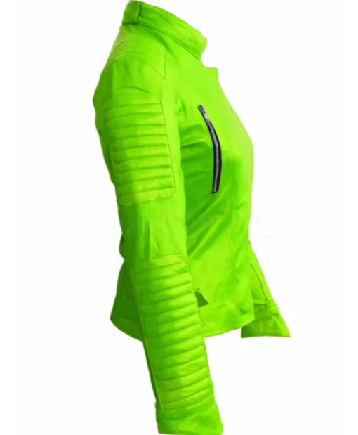 Women’s Green Leather Brando Biker Jacket