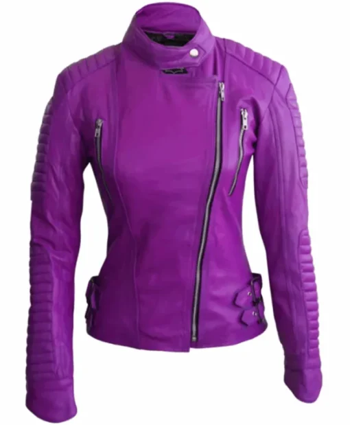 Women’s Purple Brando Biker Leather Jacket