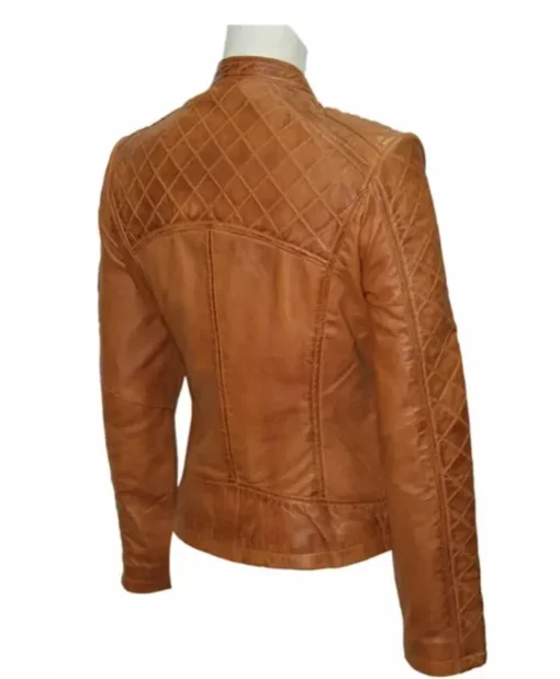 Women's Slim-Fit Brown Quilted Leather Jacket