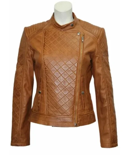 Women's Slim-Fit Quilted Brown Leather Jacket