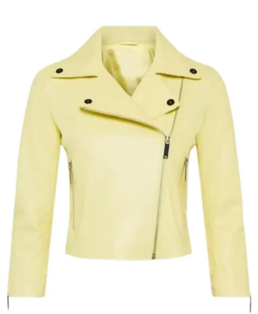 Women’s Yellow Leather Biker Jacket