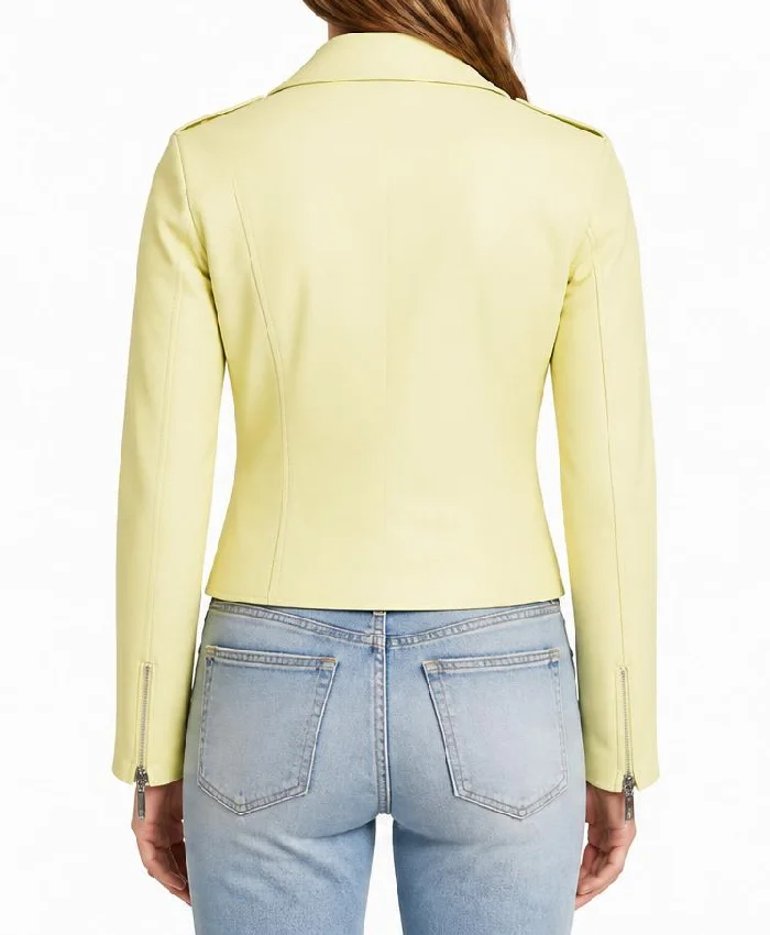 Yellow Leather Biker Jacket For Women