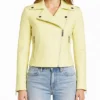 Yellow Leather Biker Jacket For Womens