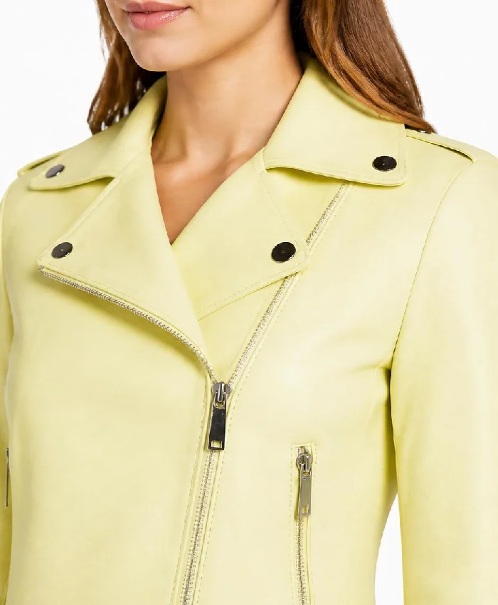 Yellow Leather Biker Jacket Women