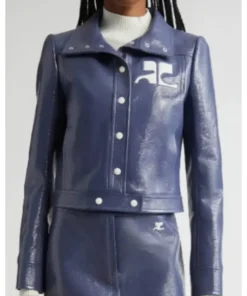 Access Hollywood Nikki Novak Blue Leather Jacket