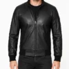 Bomber Black Leather Jacket For Mens