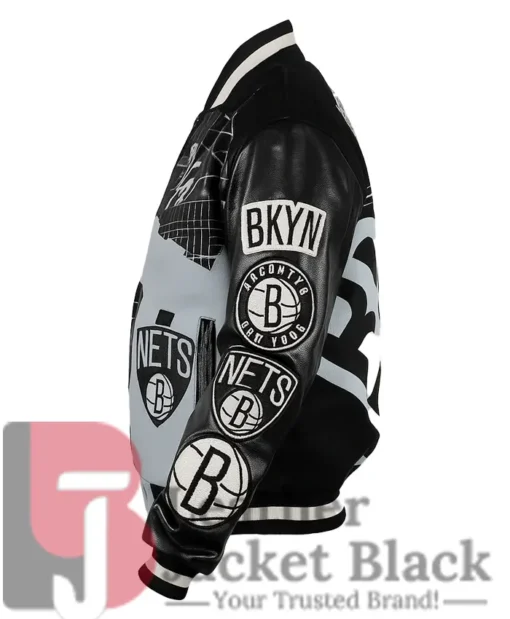 Brooklyn Nets Amalia Black Leather Varsity Jacket