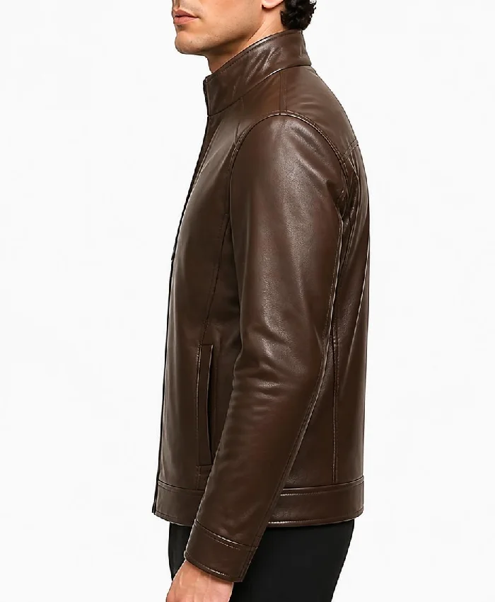 Brown Fashion Leather Motorcycle Jacket Men