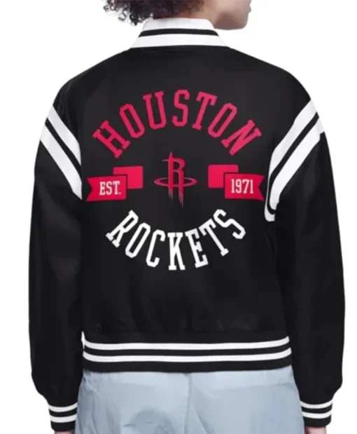 Buy Now Houston Rockets Printed Logo Black Varsity Jacket For Men And Women