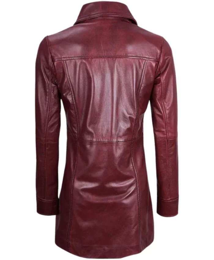 Buy Now Real Sheepskin Maroon Long Leather Coat For Mens And Womens