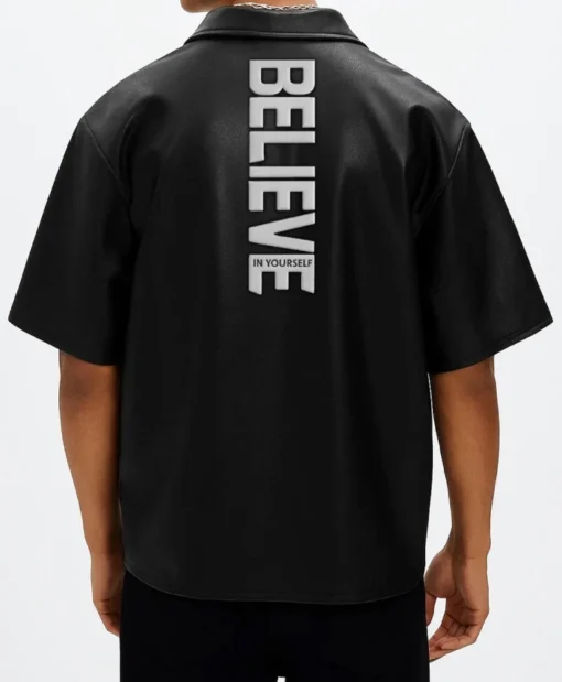 Black Stegaro Oversized Leather Shirt