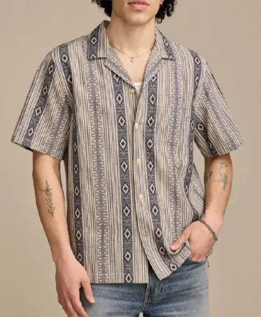 Buy Now The Young And The Restless 2025 Daniel Romalotti Blue Textured Striped Camp Shirt For Unisex