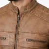 Cafe Racer Camel Brown Leather Jacket For Mens