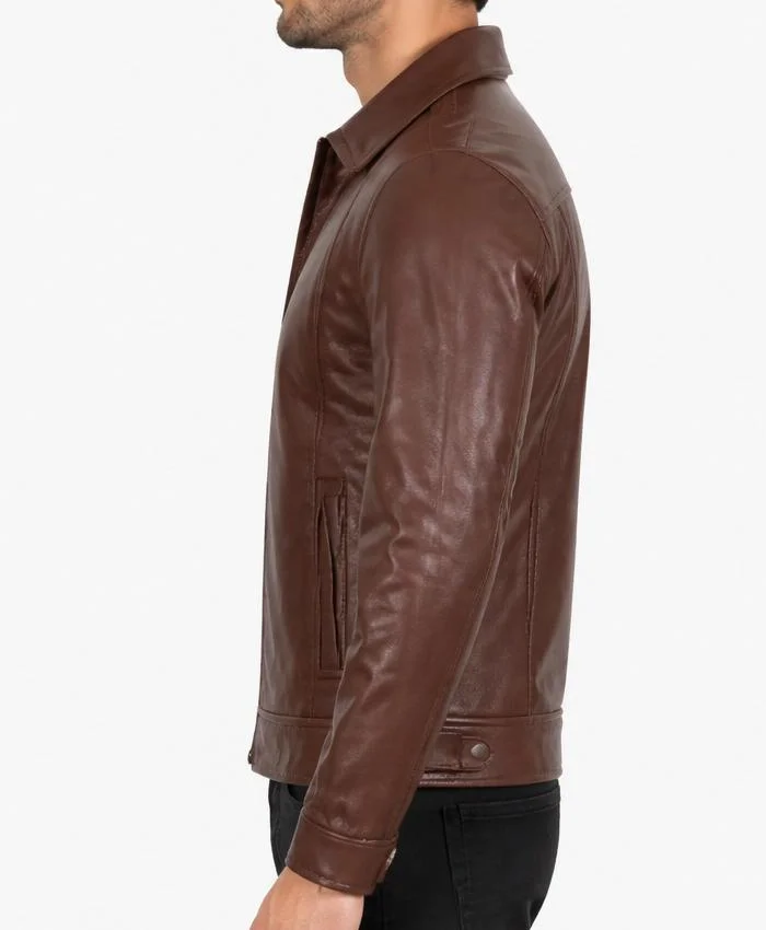 Cafe Racer Men Simple Brown Leather Jacket