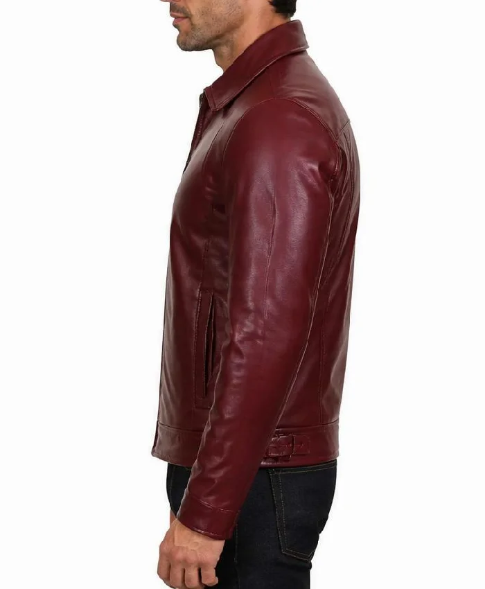 Cafe Racer Men Simple Maroon Leather Jacket