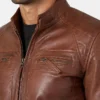 Cafe Racer Quilted Leather Brown Jacket For Men