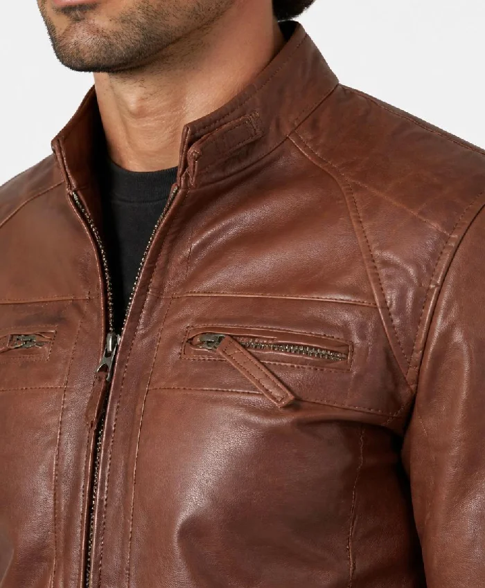 Cafe Racer Quilted Leather Brown Jacket For Men