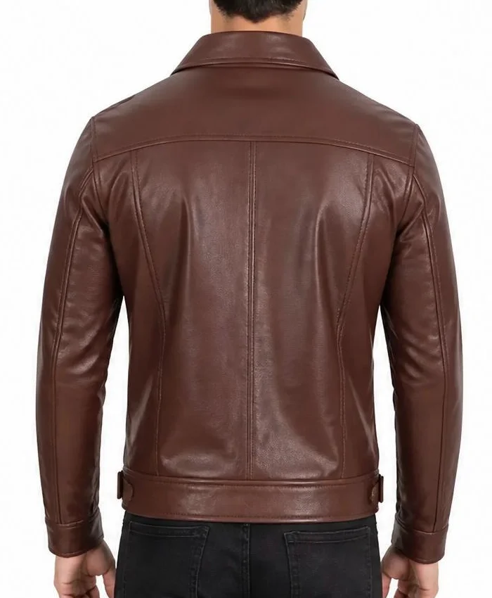 Cafe Racer Simple Brown Leather Jacket For Men