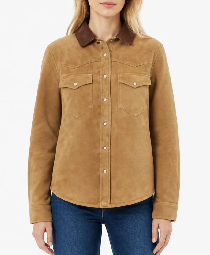 Classic Camel Suede Leather Jacket For Women
