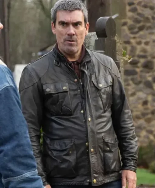 Emmerdale Farm 2025 Jeff Hordley Black Leather Jacket
