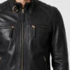 Fashion Quilted Black Biker Leather Jacket Men
