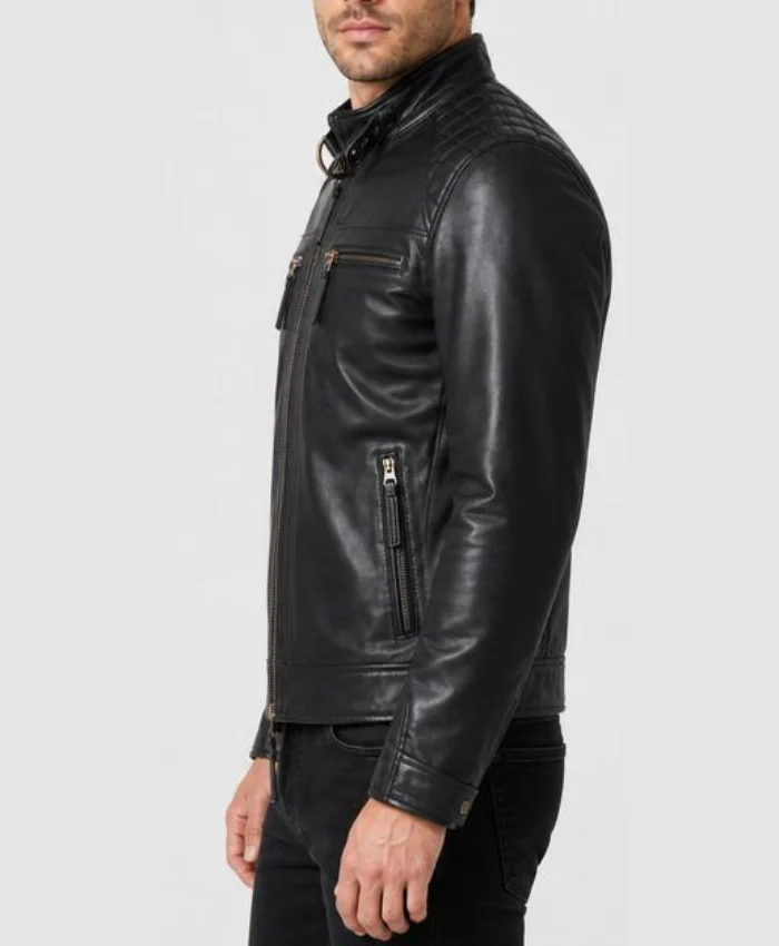 Fashion Quilted Black Biker Leather Jacket Mens
