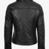 Get Quilted Classic Collar Black Leather Jacket For Sale
