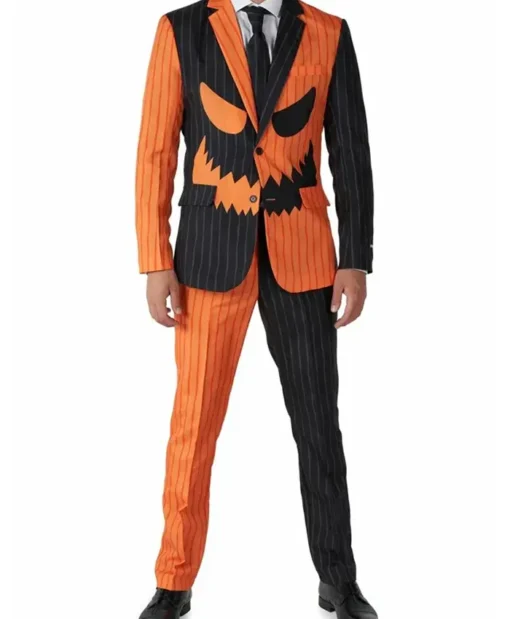 Halloween Orange And Black Pumpkin Pinstripe Suit