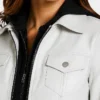 Hood Removable White Leather Jacket Women
