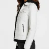 Hood Removable White Leather Jacket Womens