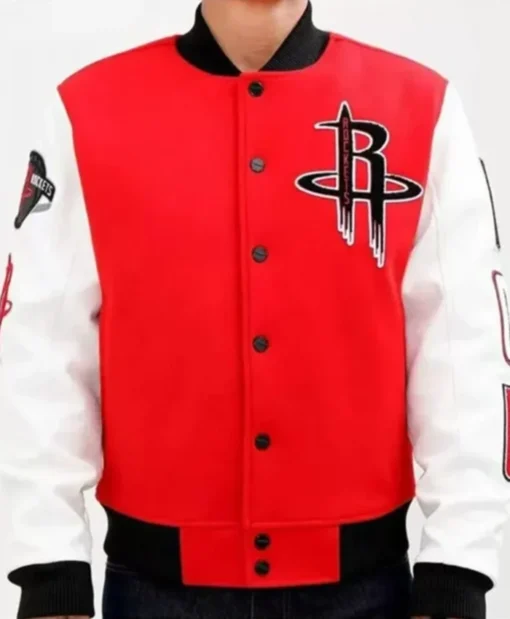 Houston Rockets Full Snap Red And White Varsity Jacket