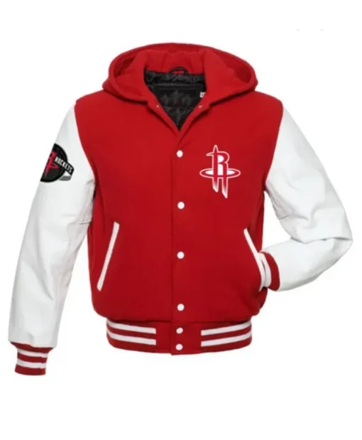 Houston Rockets NBA Red And White Hooded Varsity Jacket