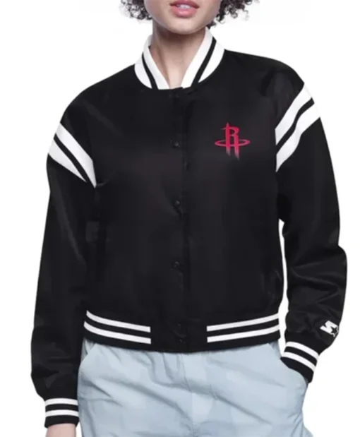 Houston Rockets Printed Logo Black Varsity Jacket