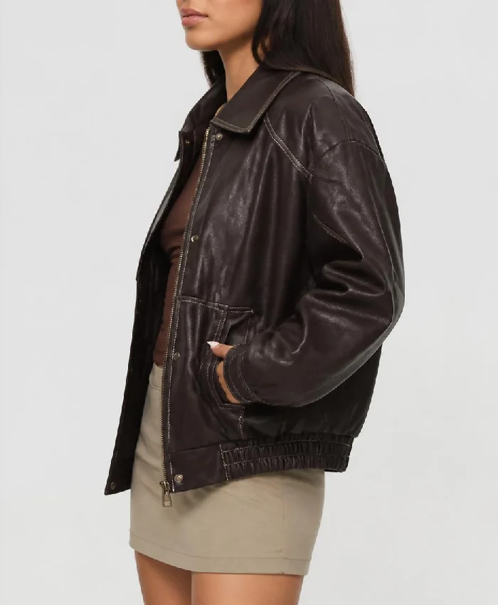 Jaxton Oversized Brown Leather Jacket For Women