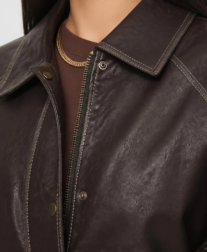 Jaxton Oversized Brown Leather Jacket For Womens