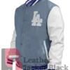 LA Dodgers Denim Blue And White Varsity Jacket
