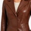 Lapel Notch Brown Leather Coat Women