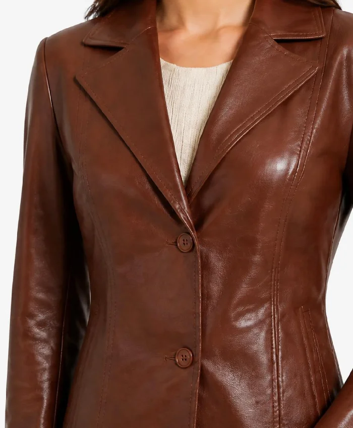 Lapel Notch Brown Leather Coat Women