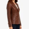 Lapel Notch Brown Leather Coat Womens