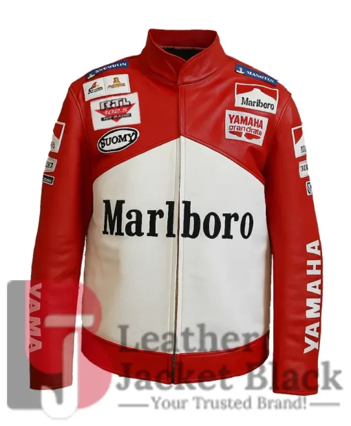 Marlboro Yamaha Red And White Leather Jacket