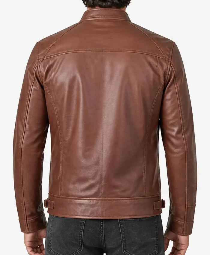 Men Cafe Racer Quilted Leather Brown Jacket