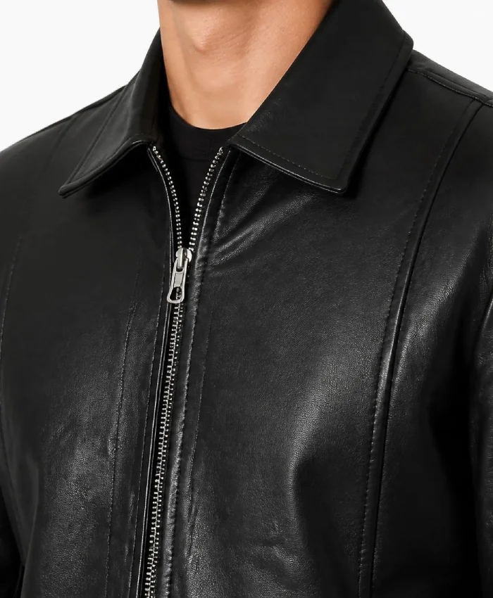 Men Cafe Racer Simple Black Leather Jacket
