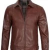 Men Cafe Racer Simple Brown Leather Jacket