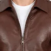 Men Cafe Racer Simple Leather Brown Jacket
